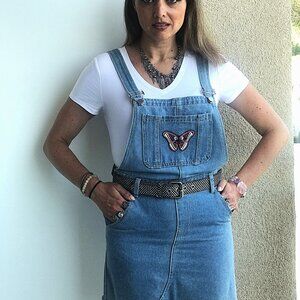 Cut off short dress, blue jean denim outfit one piece size 8